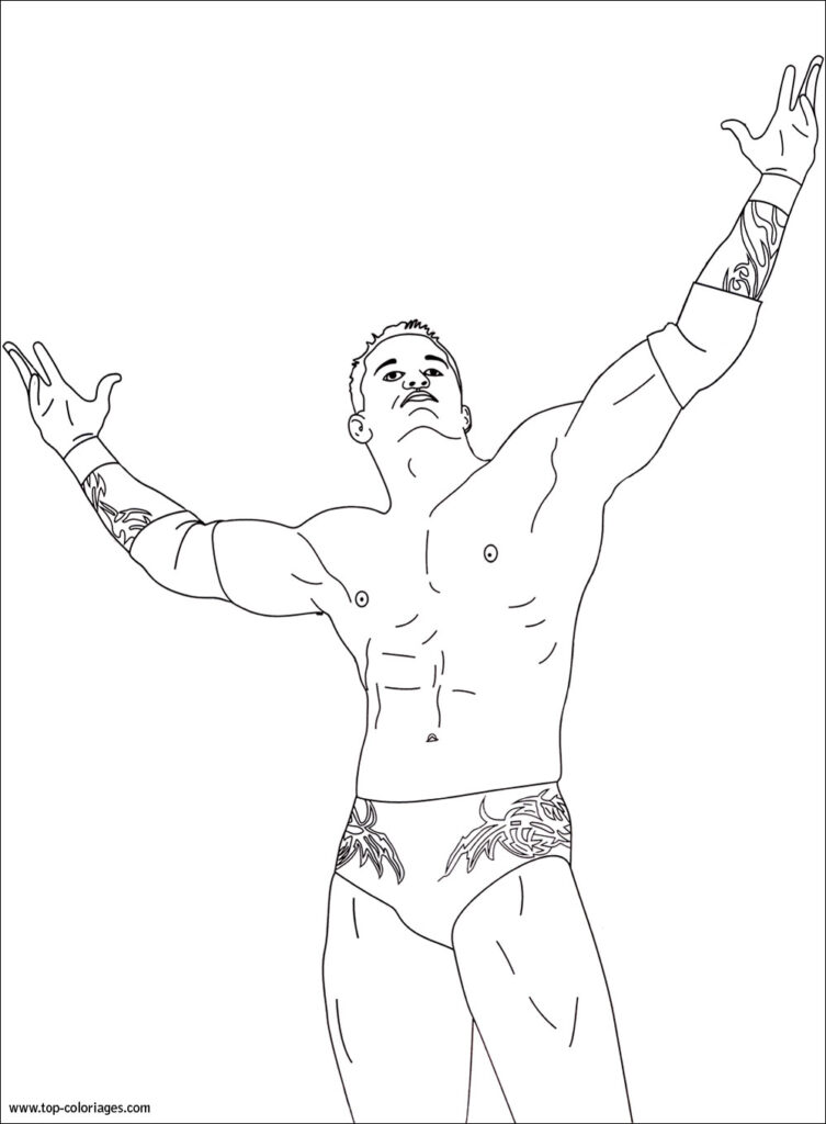 Black-and-white drawing of a shirtless wrestler posing with raised arms