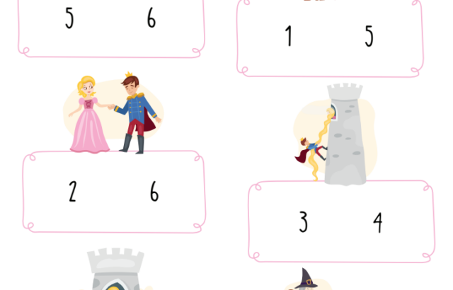 Rapunzel story sequencing worksheet with cartoon scenes and numbers