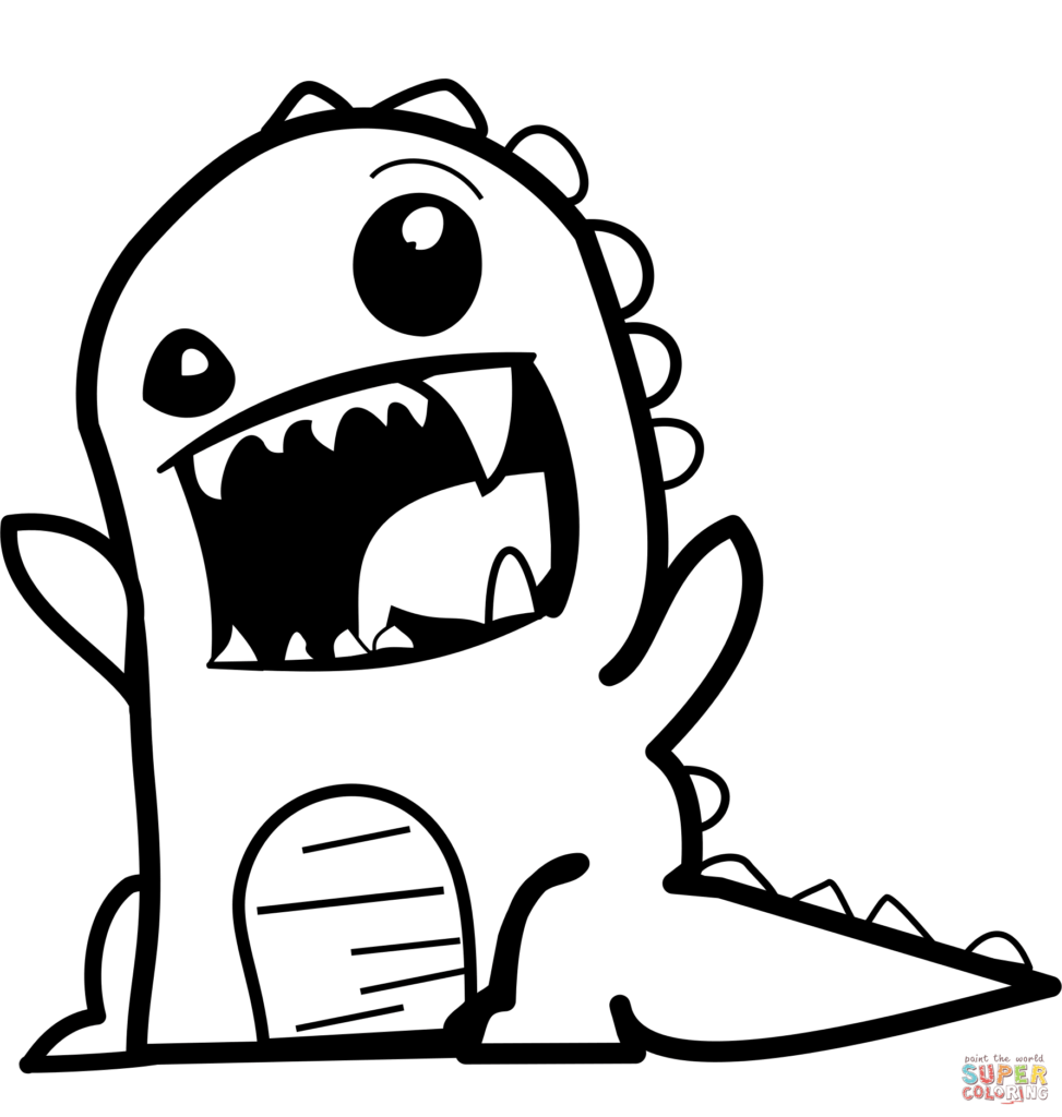 Cartoon dinosaur outline with open mouth and spikes