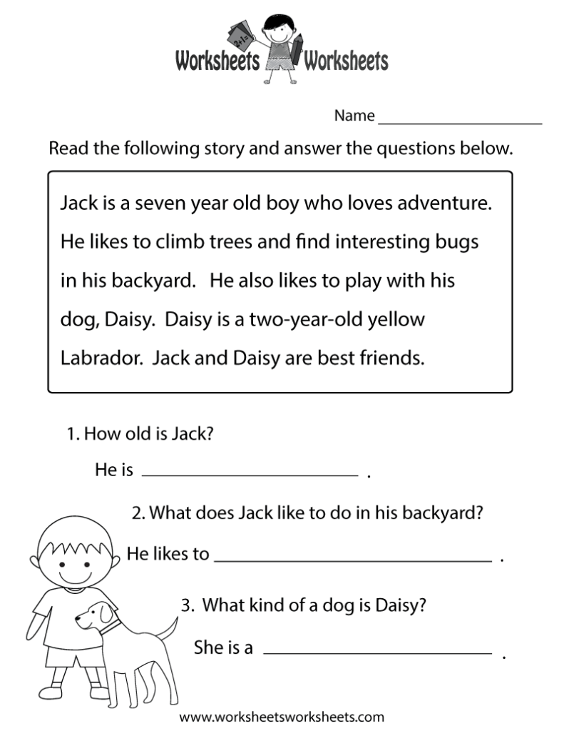 Reading worksheet about Jack and his dog Daisy