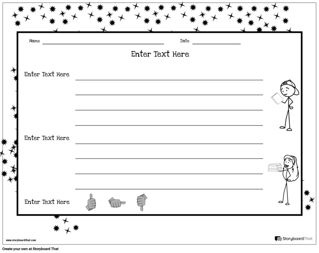 Blank worksheet with lines, stick figures, and star border