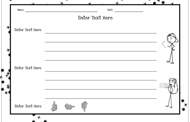 Blank worksheet with lines, stick figures, and star border