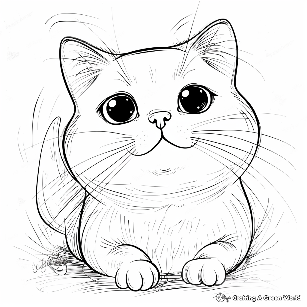Cute black-and-white cartoon kitten drawing on white background