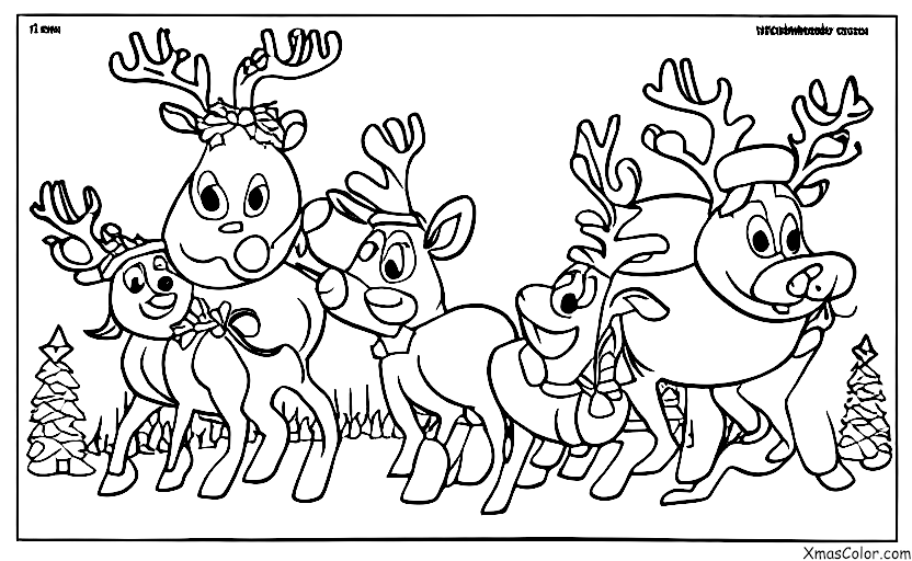 Cartoon reindeer group in a snowy scene
