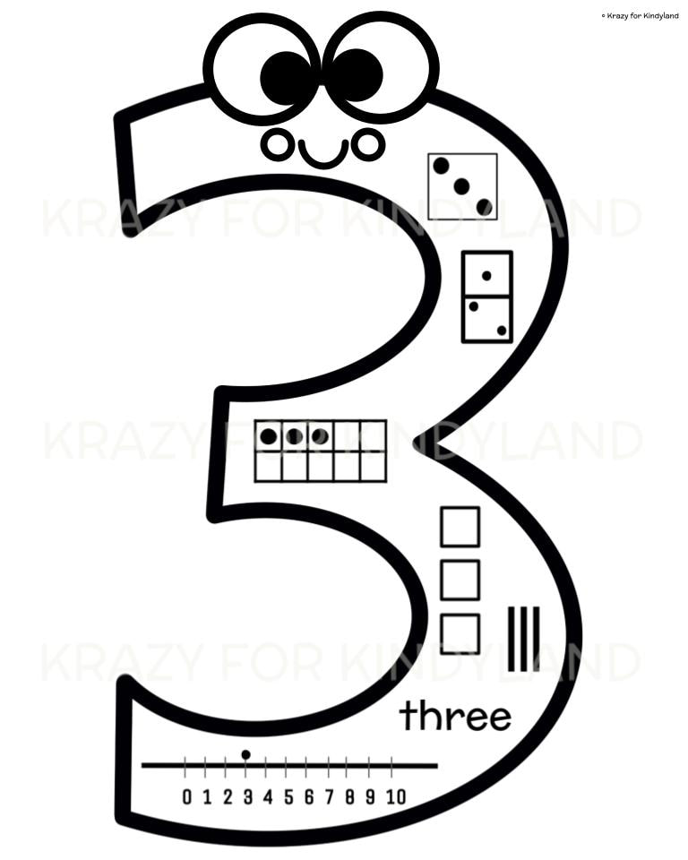 Large outlined number three with counting symbols inside