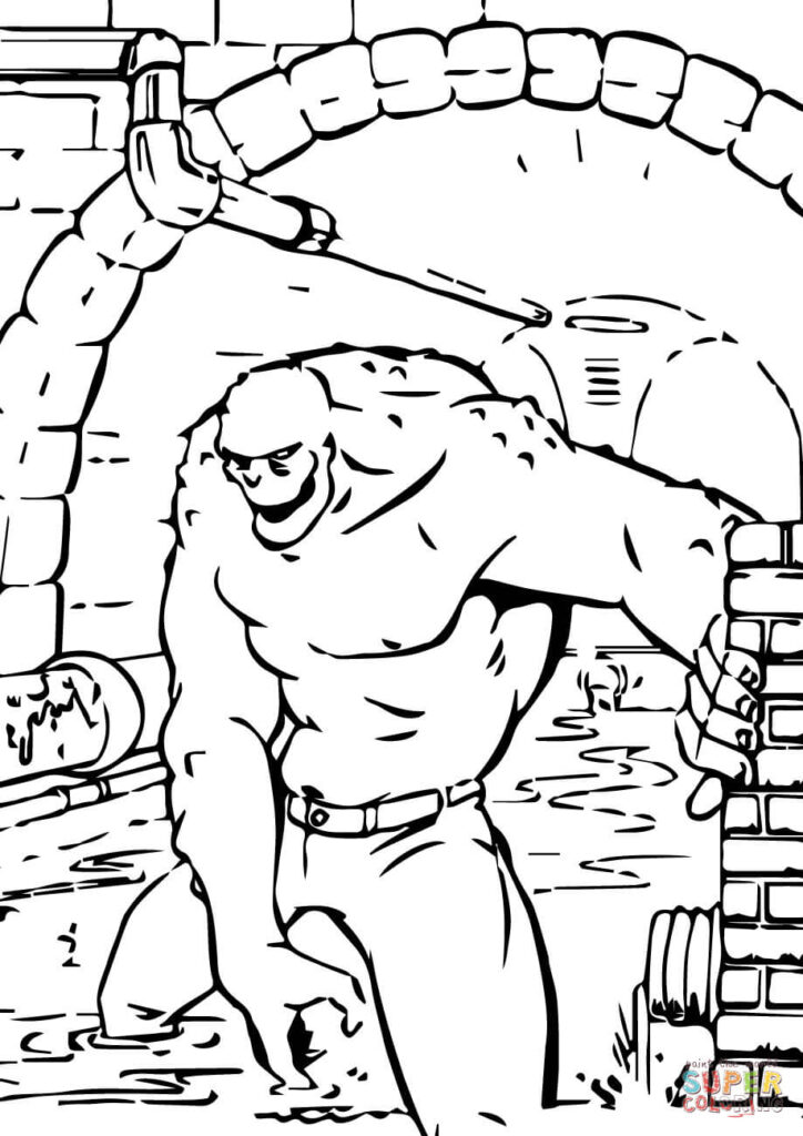 Giant muscular monster crouching in a brick sewer tunnel