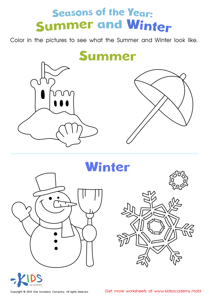 Seasonal worksheet with summer and winter drawings