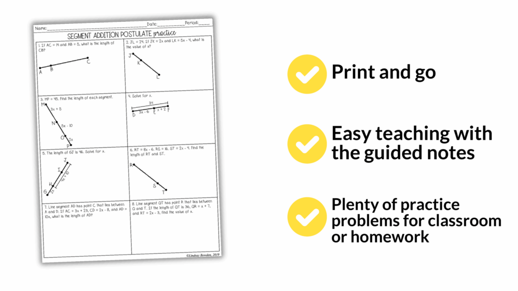Segment addition postulate worksheet with practice problems