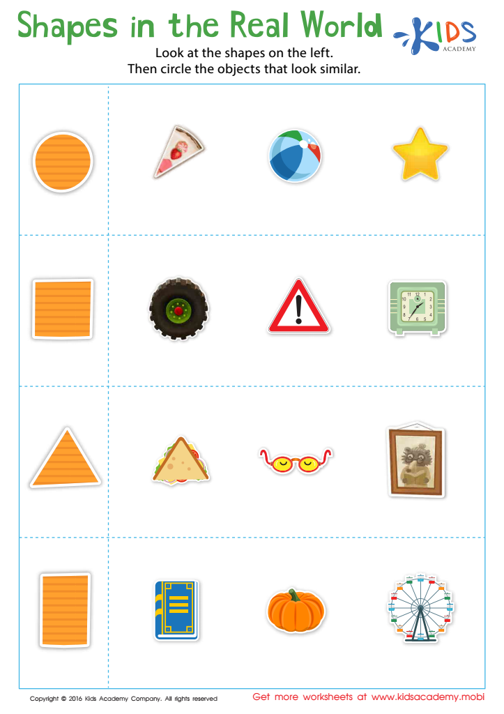 Shapes worksheet with objects in a grid layout
