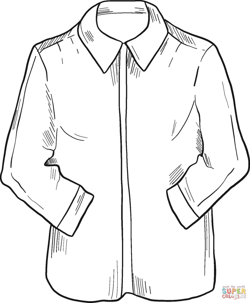 Black-and-white line drawing of a button-up shirt
