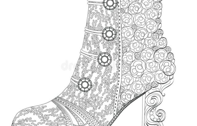 Decorative high-heeled boot with intricate circular patterns
