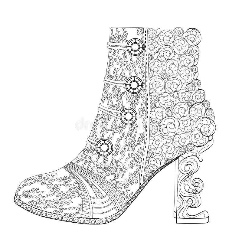 Decorative high-heeled boot with intricate circular patterns