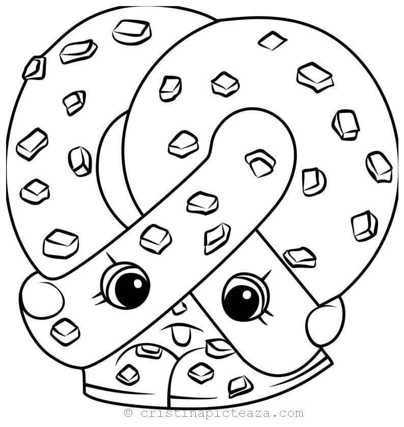 Cartoon pretzel with large eyes on white background