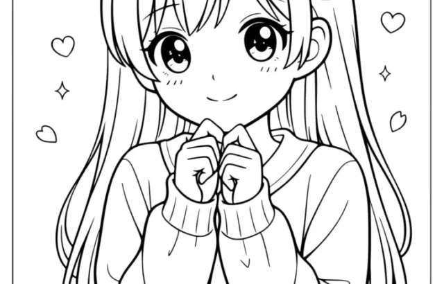 Anime girl with long hair and hearts around her