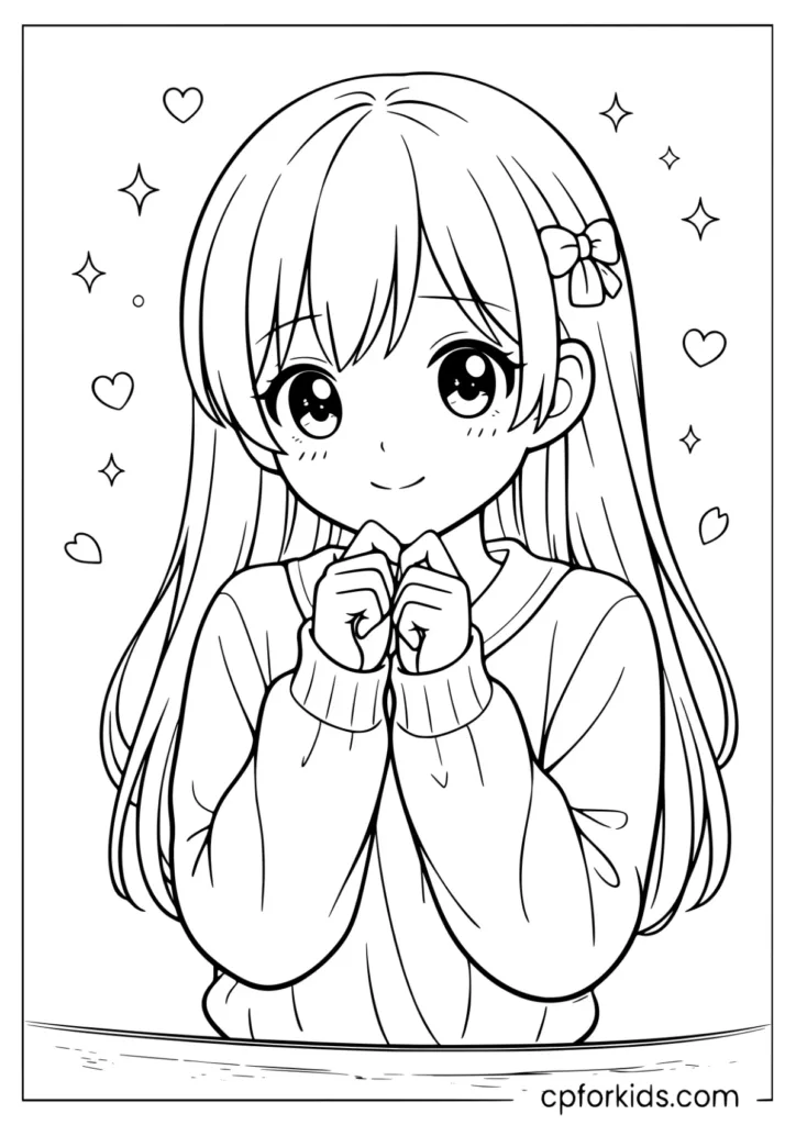 Anime girl with long hair and hearts around her