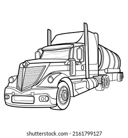 Black and white line drawing of a semi truck trailer