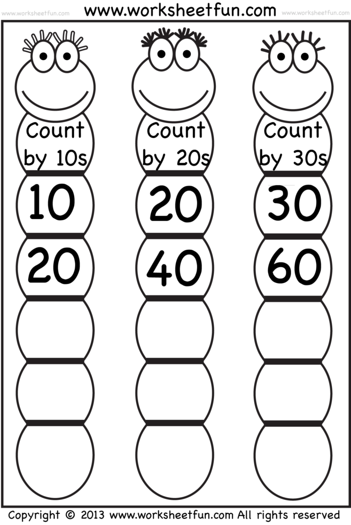 Counting by tens worksheet with caterpillars