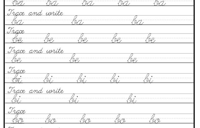 Cursive writing practice worksheet with trace and write lines