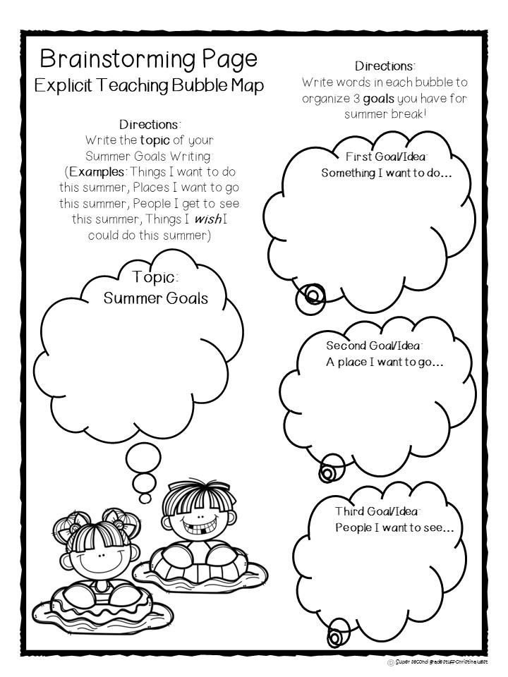 Blank summer goals worksheet with cloud-shaped writing bubbles