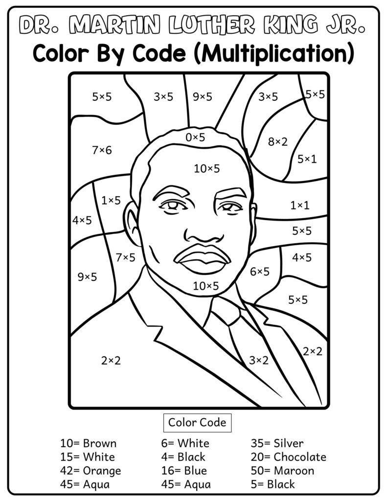 Martin Luther King Jr. color-by-code worksheet page