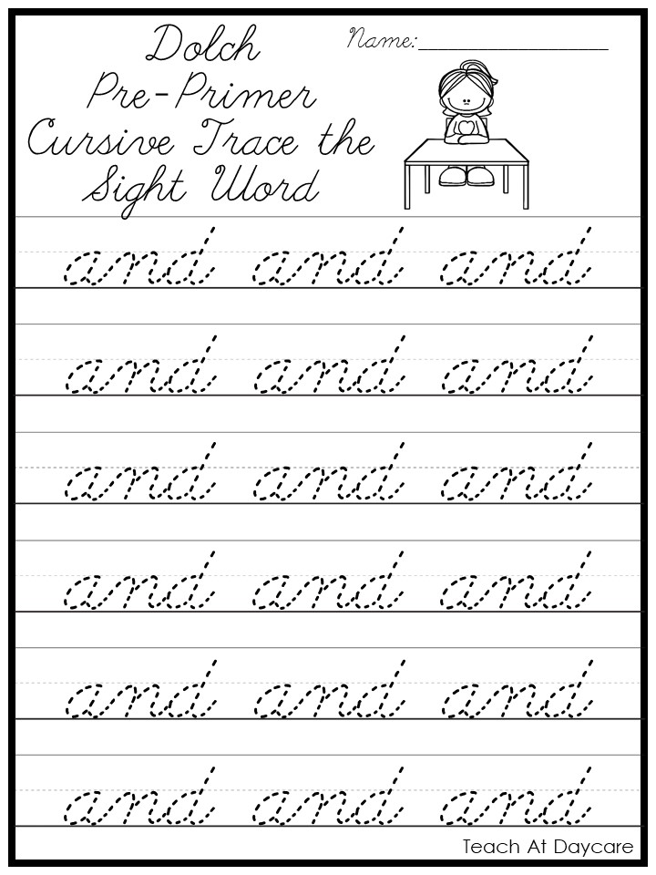 Cursive handwriting worksheet tracing the word and repeatedly