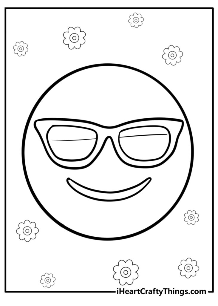 Smiling face with glasses and small flowers