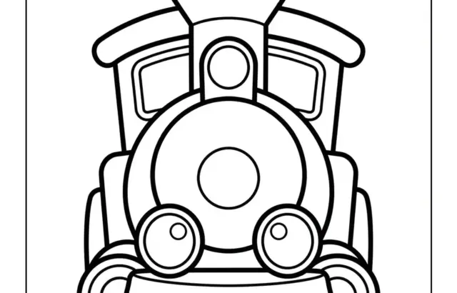 Black-and-white cartoon train face coloring page