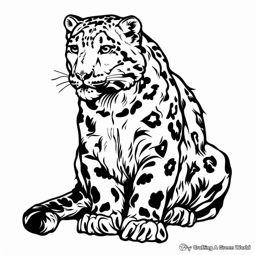 Black-and-white drawing of a seated leopard