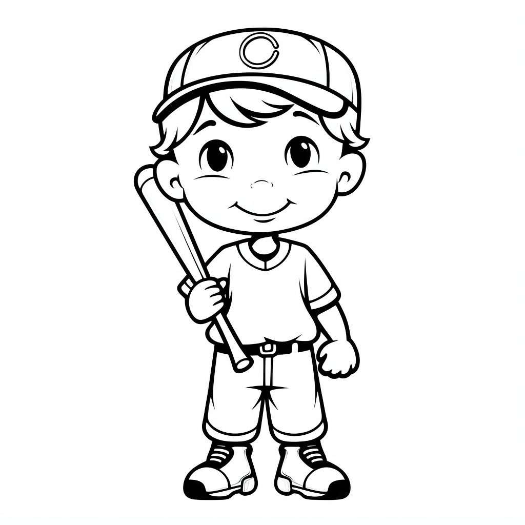 Cartoon boy holding a baseball bat, wearing cap