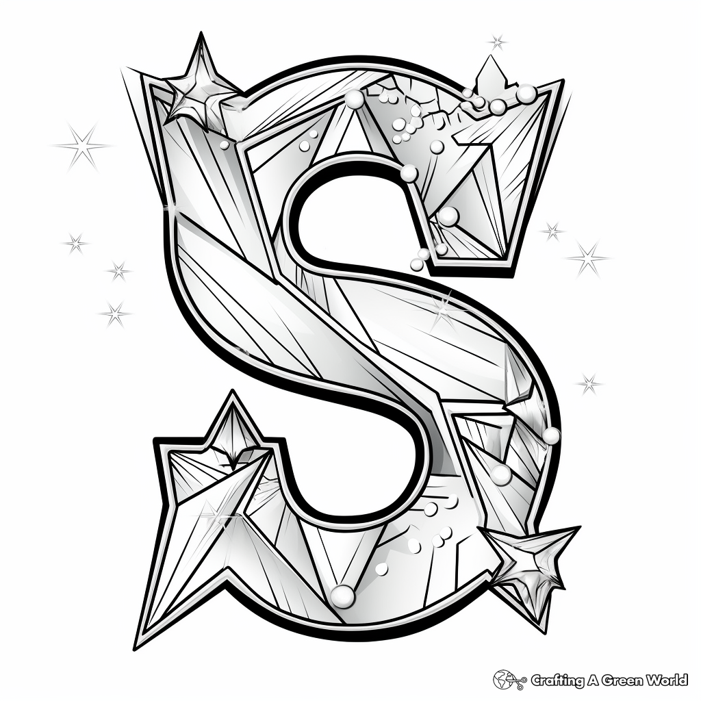 Decorative crystalline letter S with stars