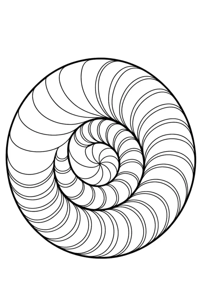 Black spiral line art inside a circle