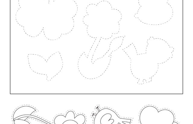 Spring cut-and-paste worksheet with spring shapes and outlines