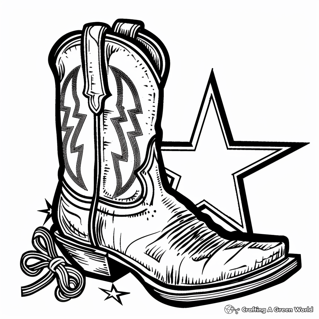 Black-and-white cowboy boot beside outlined star