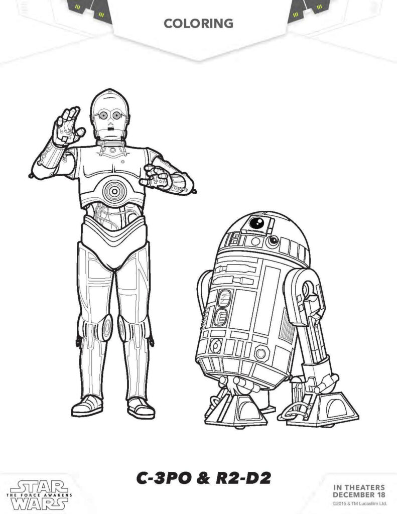 C-3PO and R2-D2 coloring page poster