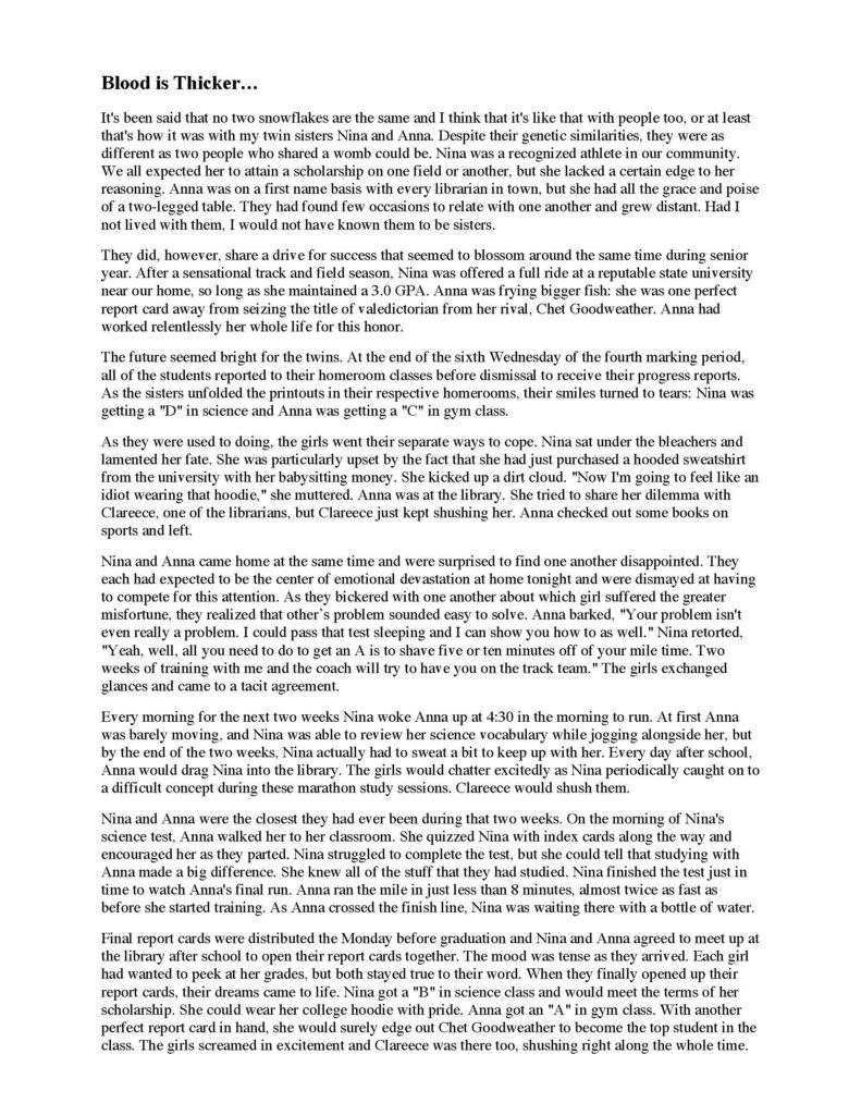 Printed page with story titled Blood is Thicker