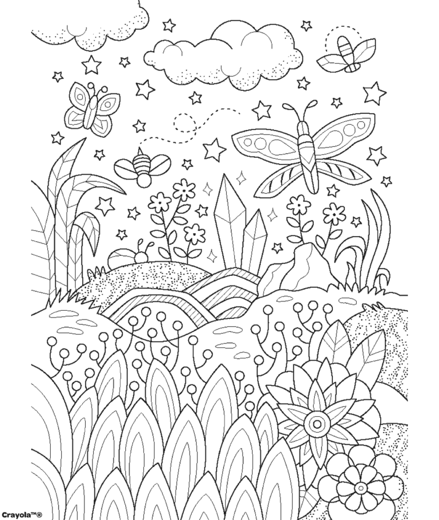 Butterflies and flowers in a whimsical garden scene