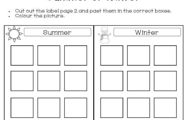 Summer or Winter worksheet with empty boxes