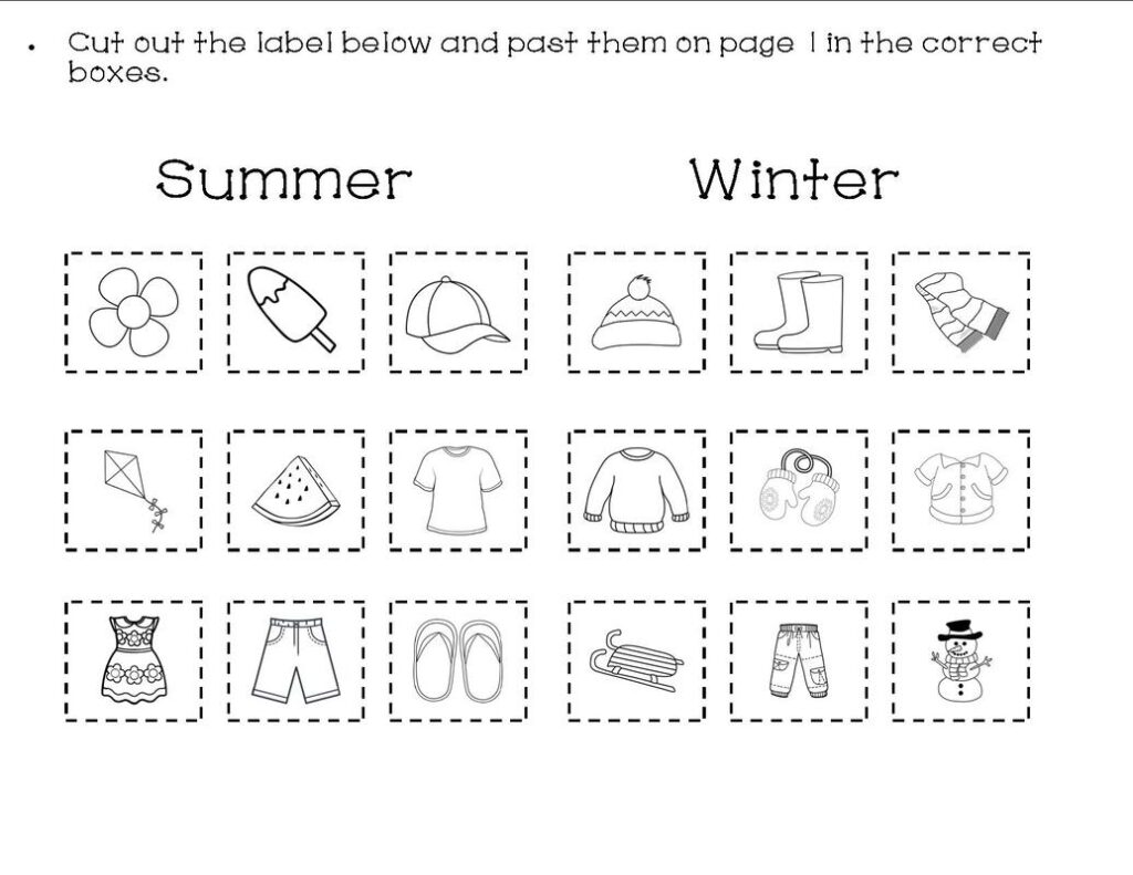 Summer and winter sorting worksheet with icons