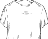 Black outline drawing of a T-shirt on hanger