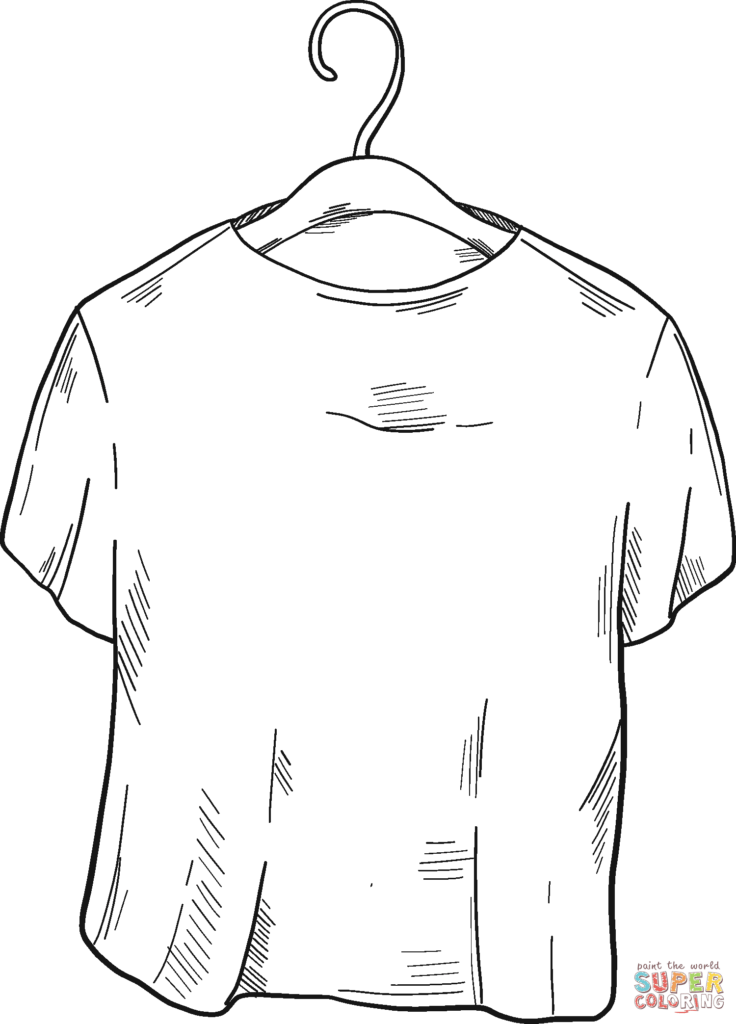 Black outline drawing of a T-shirt on hanger