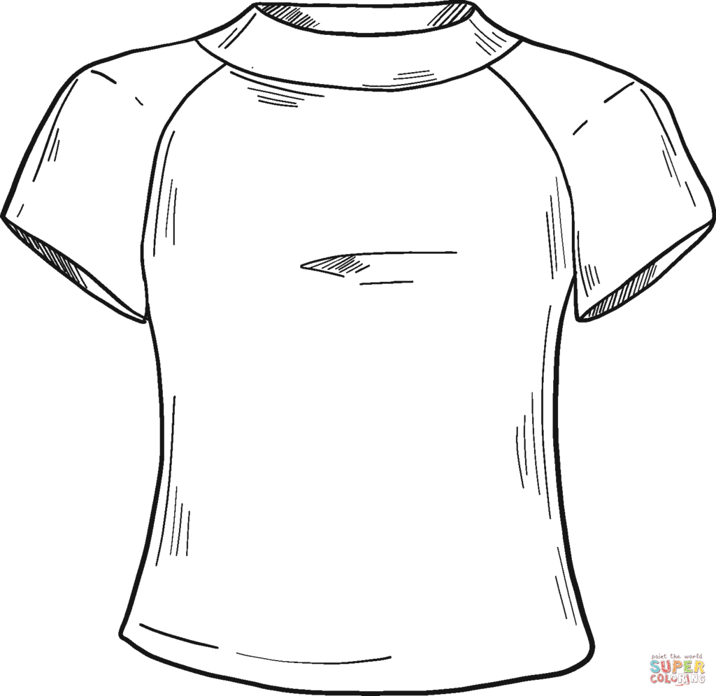 Black-and-white outline drawing of a short-sleeve T-shirt