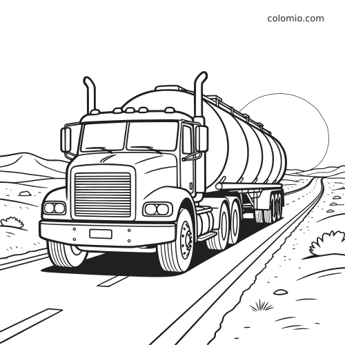 Line drawing of tanker truck on desert road