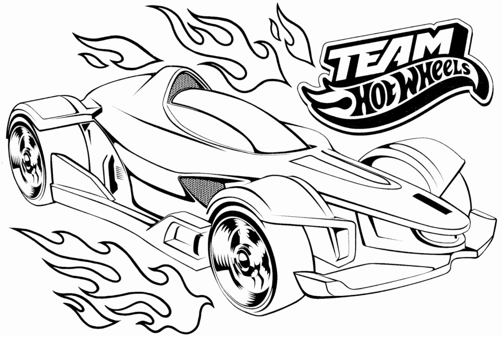 Hot Wheels race car with flames and logo