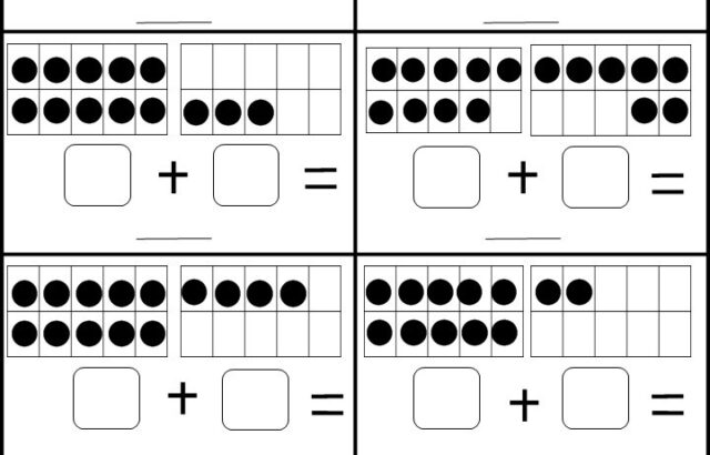 Ten-frame math worksheet with dot patterns and blanks