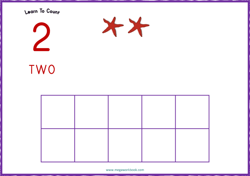 Two counting worksheet with starfish and empty ten frame