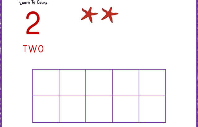 Two counting worksheet with starfish and empty ten frame