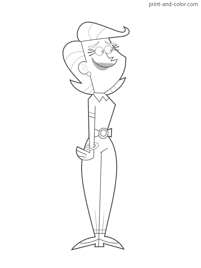 Black-and-white cartoon woman standing on white background