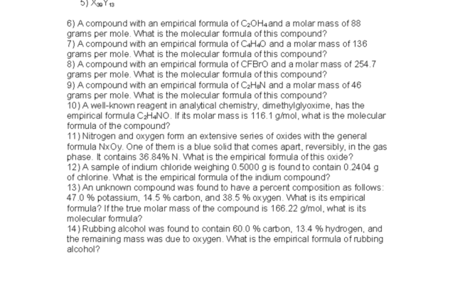 Empirical and molecular formula chemistry worksheet page