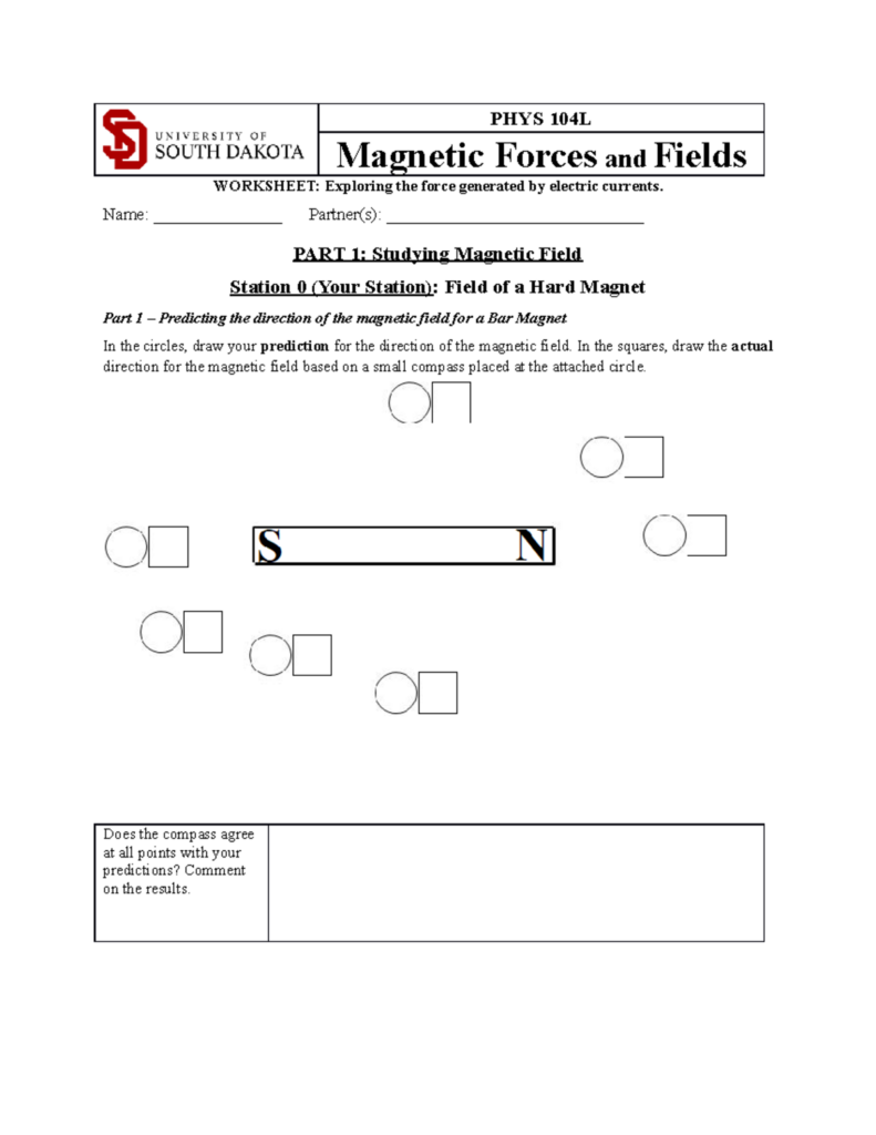 Physics worksheet on magnetic forces and fields
