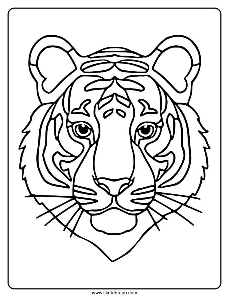 Black-and-white tiger face outline inside rounded border